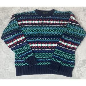 Vintage Textured 3D Sweater Mens XL Blue Green Y2K 90s Marc Lewis Chunky Grandpa